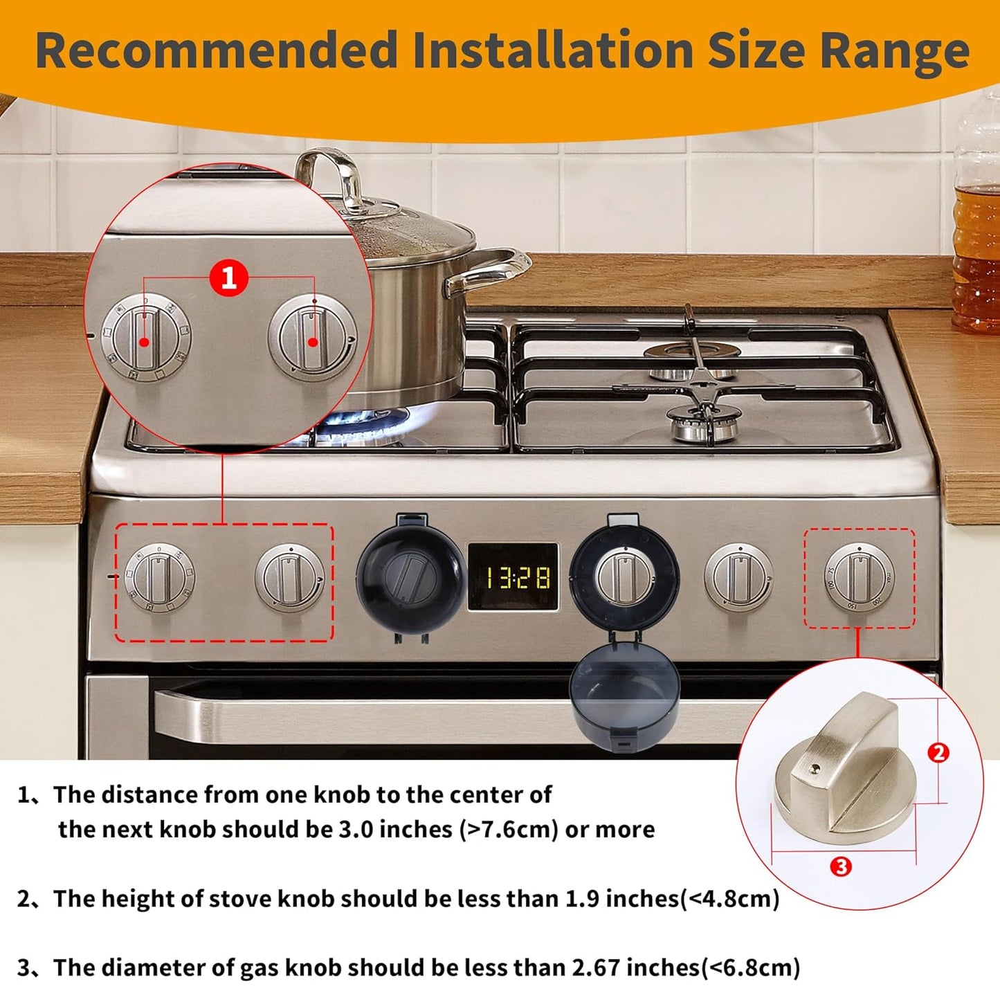 5 + 1 Packs Stove Knob Safety Covers for Child, Childproof Oven Door Lock, Baby Proofing Kitchen Gas Range Oven Knobs Locks, Black