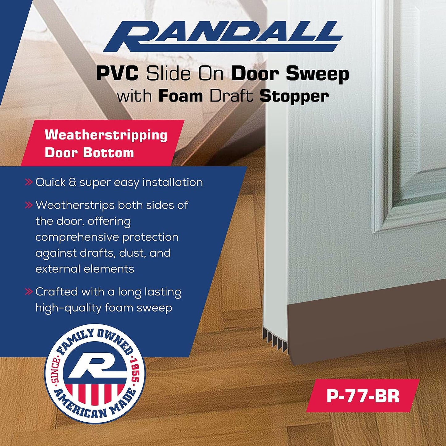 PVC Slide on Door Sweep with Foam Draft Stopper/Sweep for Doors 1" - 1 3/4" Wide - 3 FT Long (Brown)