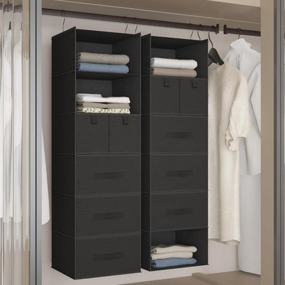 6-Shelf Hanging Closet Organizer with 5 Drawers, Non-Woven Storage, Black | Spacious compartments sort clothes & undergarments; foldable drawers add hidden storage for closets, wardrobes or RVs.