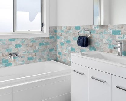 DEWOO Peel and Stick Wall Tile Backsplash PVC Self Adhesive Tiles for Kitchen Bathroom Turquoise Teal (10-Sheet, 13.5" x 11.4") | Self adhesive, thick, cover, vintage, retro, pvc adhesive wall tile, 34 x 29 cm