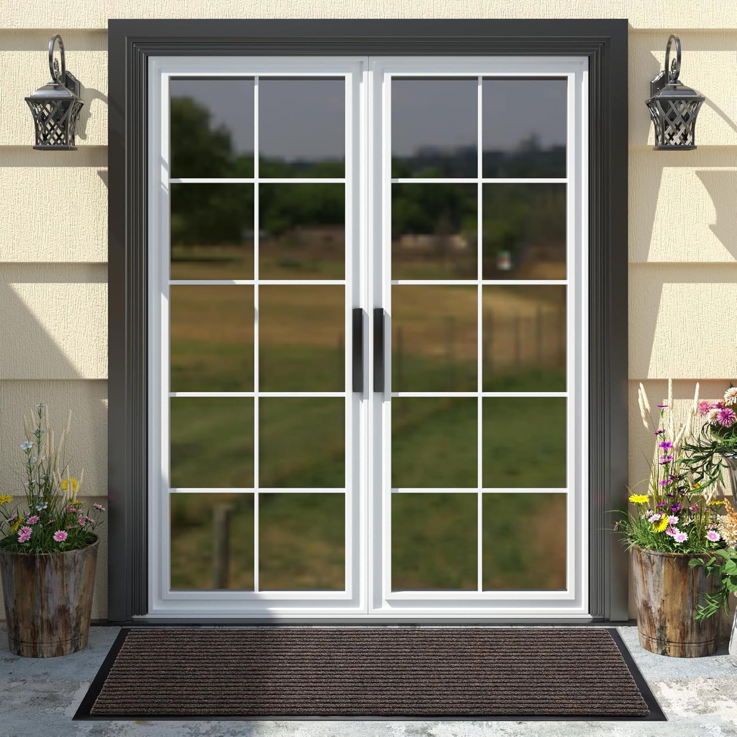 Yimobra Welcome Mat, Heavy Duty Sturdy Door Mats for Home Entrance Outdoor Indoor, Front Doormat for Outside Patio Floor Entry Porch Garage Office, Waterproof, Low Profile, 29.5x17, Black Grey