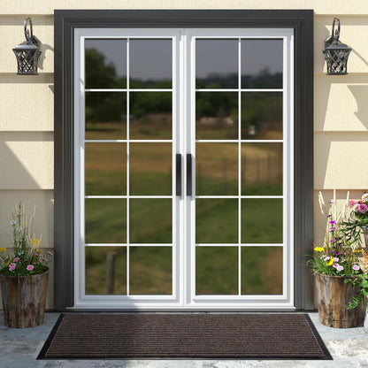 Yimobra Welcome Mat, Heavy Duty Sturdy Door Mats for Home Entrance Outdoor Indoor, Front Doormat for Outside Patio Floor Entry Porch Garage Office, Waterproof, Low Profile, 29.5x17, Black Grey
