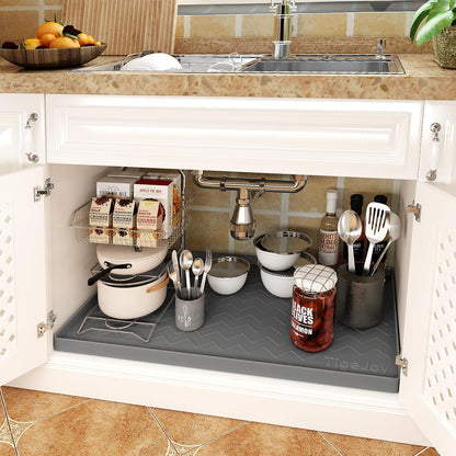 TigeJoy 28" x 19" Under Sink Mats for Kitchen Waterproof, Leak-Proof Silicone Mat Sink Protector and Cabinet Liner, Kitchen Essentials Organizer and Storage, Boot or Shoe Tray, Pet Feeding Mat