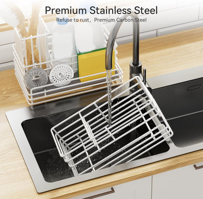 Yofidra Sponge Holder for Kitchen Sink, Sink Caddy Organizer with Stone Drying Mat, Kitchen Countertop Organizers and Storage Essentials, 304 Stainless Steel (Black, 9.3″)