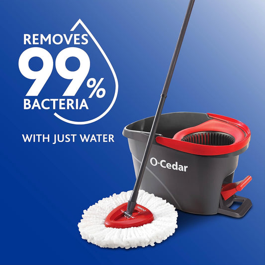 O-Cedar Easywring Microfiber Spin Mop & Bucket Floor Cleaning System + 3 Extra Refills (4 Refills Included)