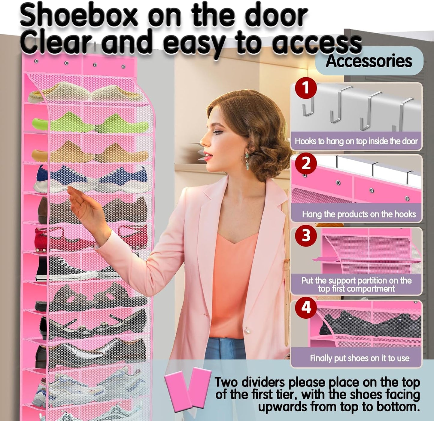 Kotkn Over The Door Shoe Organizer with 12 Large Breathable Pockets - Durable Hanging Storage for the Entire Family's Shoes (White)