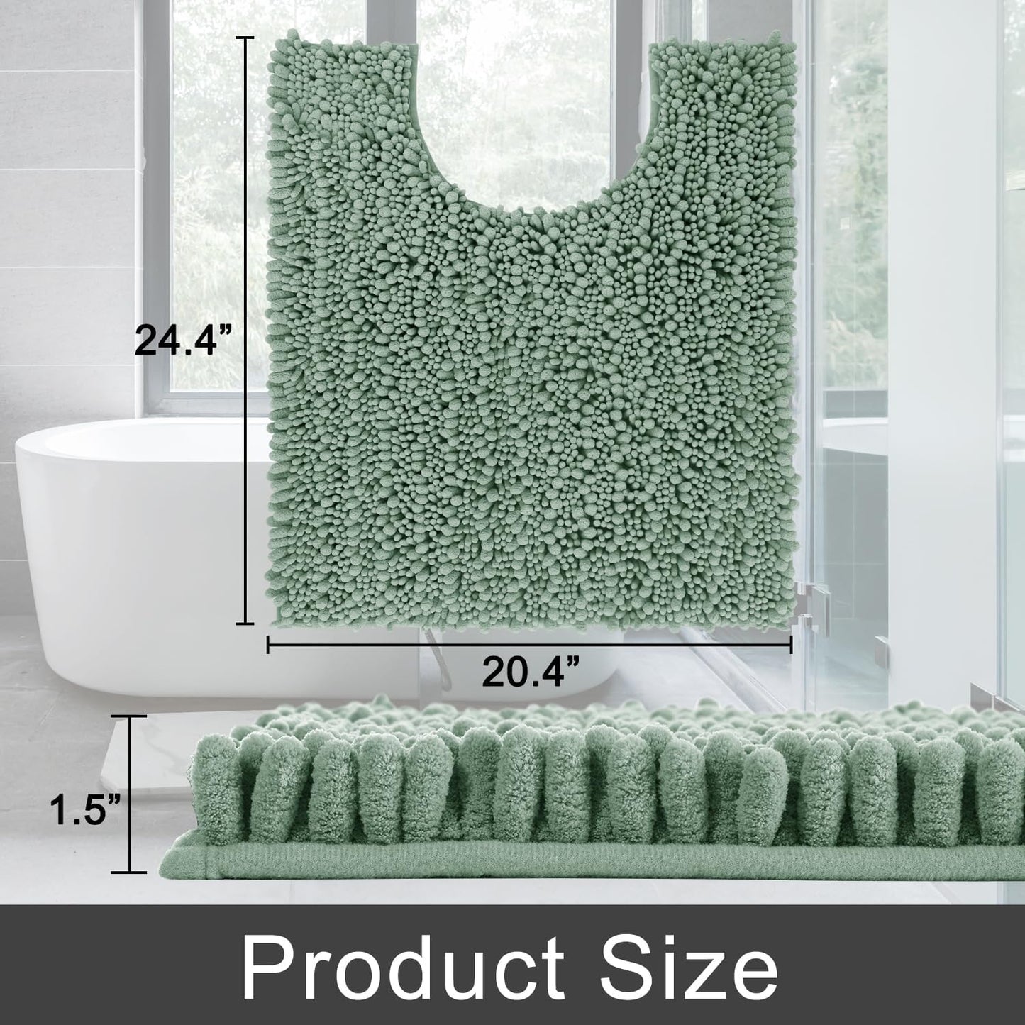 Yimobra Bathroom Rugs Non Slip Washable - Ultra Soft Absorbent Chenille Bath Mat, Quick Dry Shaggy Floor Carpet for Tub Shower, Gray Home Decor Accessories, 24x17 Inch
