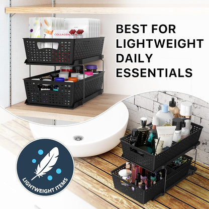 Simple Houseware 2 Tier Bathroom Organizer Tray Pull-Out Sliding Drawer/Under-Sink Storage, Clear