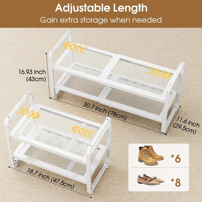 SAYZH Expandable Shoe Rack for Closet, Adjustable Metal Shoe Organizer with Sturdy Mesh Shelves for Boots & Heels, Stackable Shoe Storage for Entryway, Garage, Small Spaces (Black, 2-Tier)