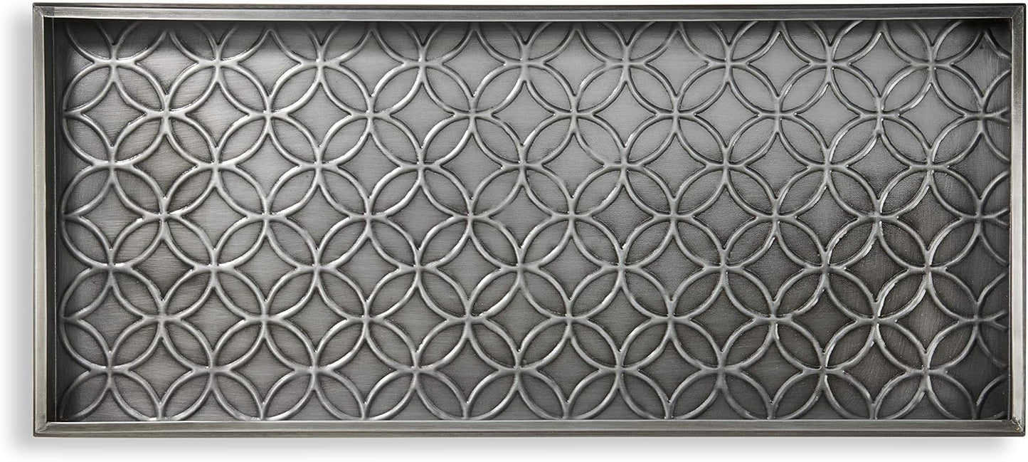 Good Directions Medium Boot Tray, Double Circles Multi-Purpose All Weather Decorative Tray, Shoes, Plants, Pet Bowls, 30x13x2 Inch, Dark Zinc Gray Steel