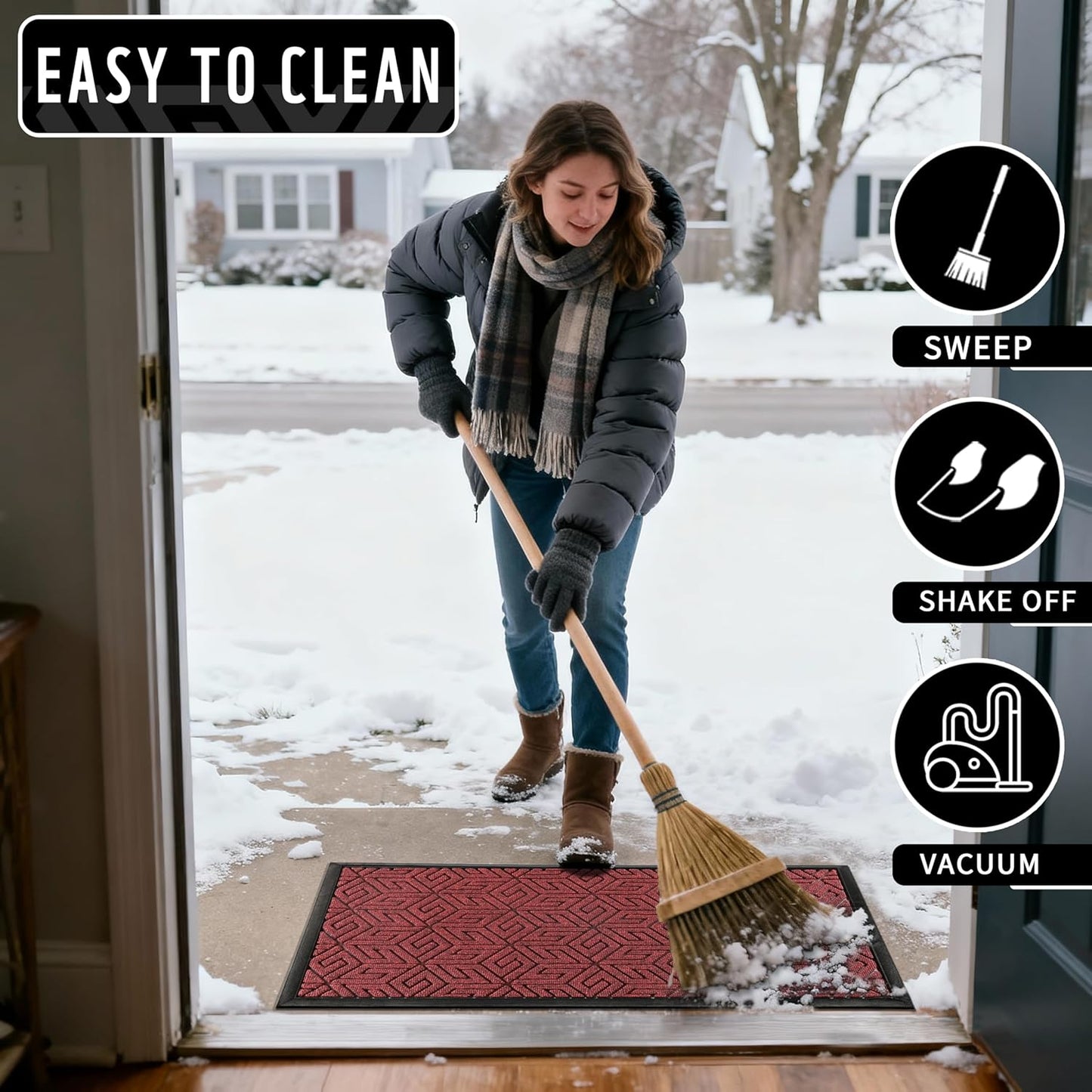 Yimobra Doormat Outdoor Entrance 29.5x17, All-Weather Waterproof Outdoor Mats for Front Door, Non Slip Welcome Door Mat for Patio Proch Outside Entryway Indoor, Black