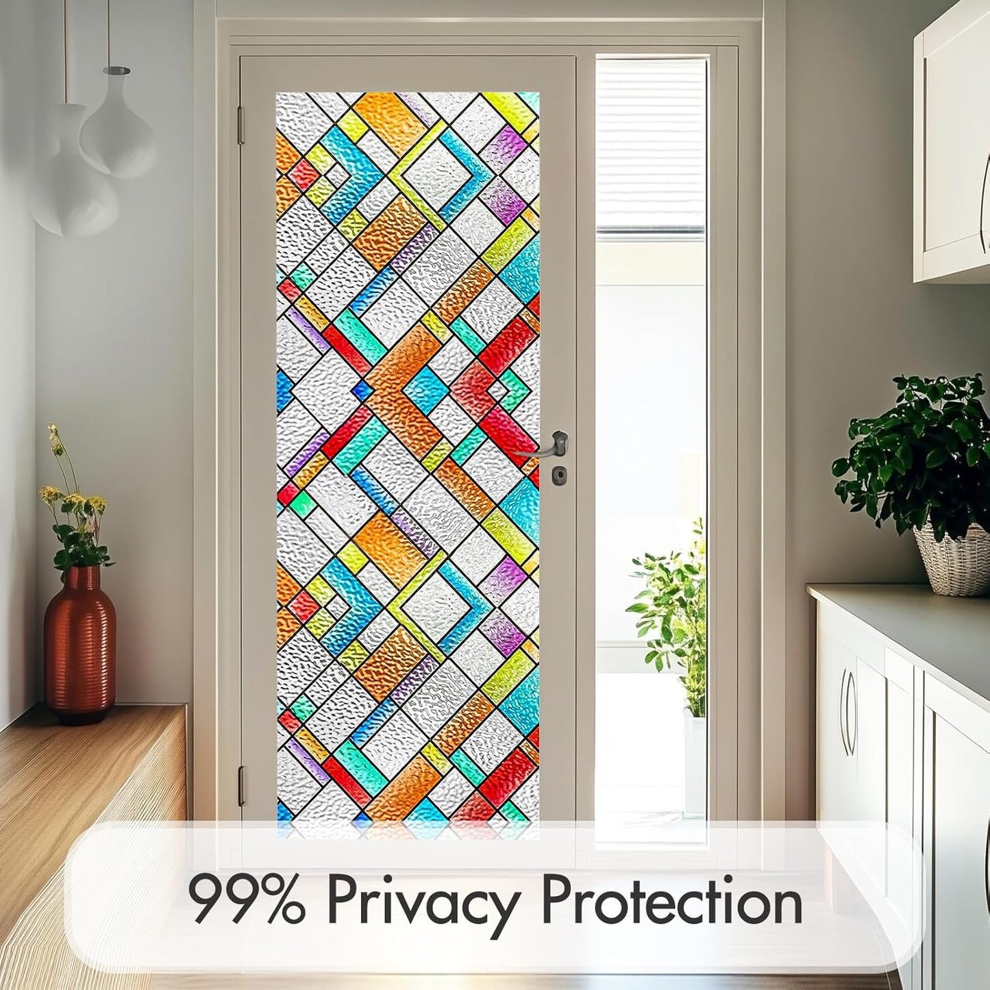SUNBABY Reeded Glass Window Privacy Film, Frosted Glass Window Film for Bathroom & Front Door, Static Cling Decorative 3D Window Stickers Day and Night Privacy Sun Heat Blocking (17.5 x 78.7 Inch)