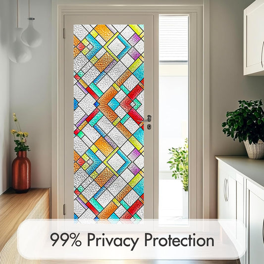 SUNBABY Reeded Glass Window Privacy Film, Frosted Glass Window Film for Bathroom & Front Door, Static Cling Decorative 3D Window Stickers Day and Night Privacy Sun Heat Blocking (17.5 x 78.7 Inch)