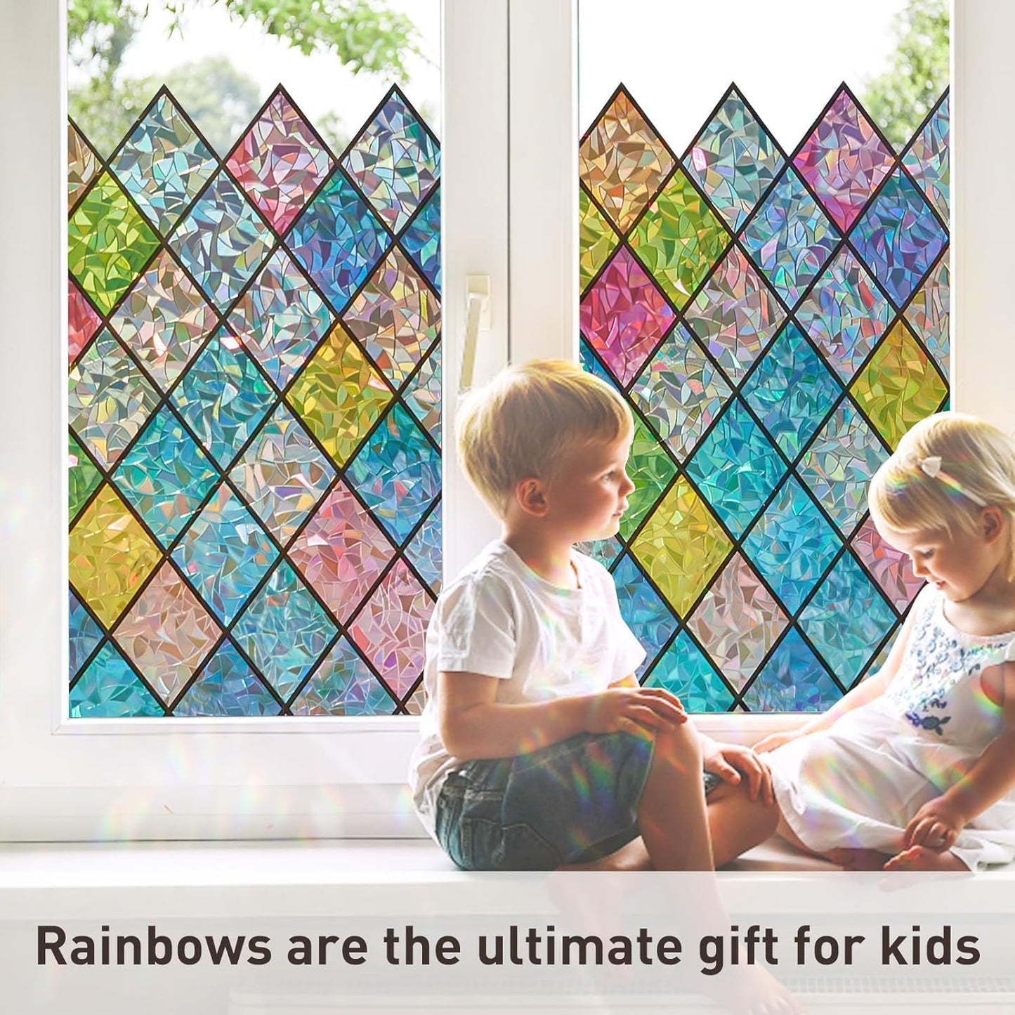 SUNBABY Reeded Glass Window Privacy Film, Frosted Glass Window Film for Bathroom & Front Door, Static Cling Decorative 3D Window Stickers Day and Night Privacy Sun Heat Blocking (17.5 x 78.7 Inch)