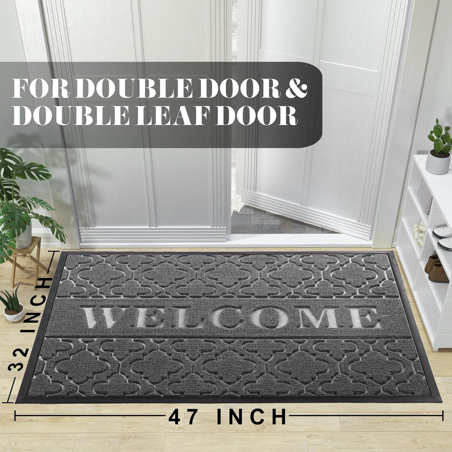Yimobra Welcome Mat Outdoor Indoor, All-Weather Waterproof Front Door Mat Outside Entrance, Non-Slip Low Profile Porch Patio Doormat, 29.5x17, Black