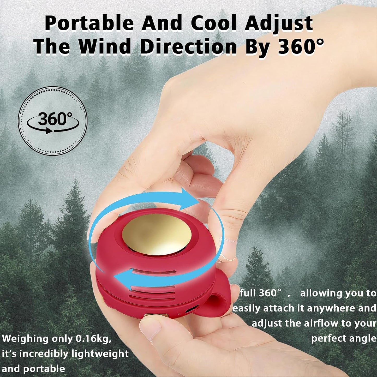 Portable Clip-On Fan, Mini USB Rechargeable 360° Rotatable Fan, Personal Fan 3-Speed Silent Mini Bladeless Fans