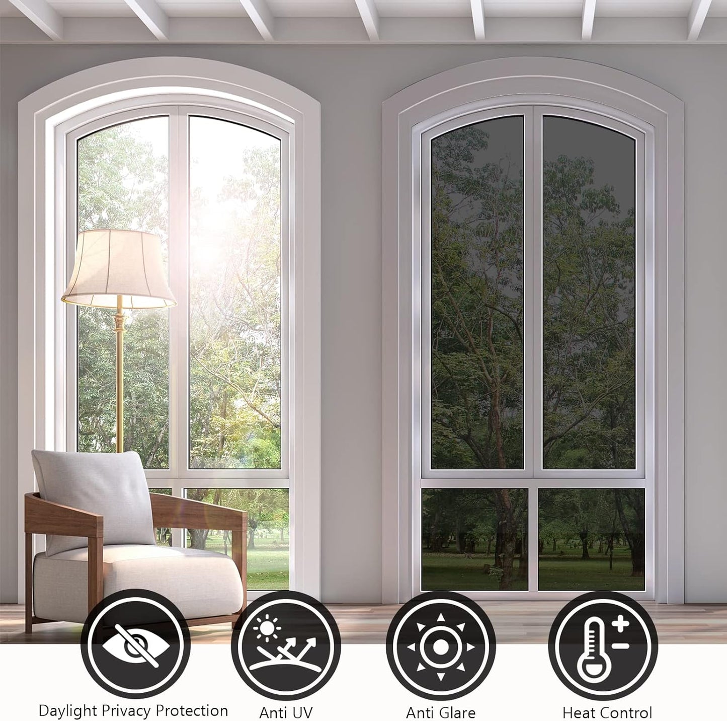 KESPEN Window Privacy Film Frosted Glass Heat Control UV Blocking Privacy Window Film for Glass Windows Static Cling Non-Adhesive Door Coverings Decals for Bathroom Home Office,17.5 Inch X 6.5 Feet