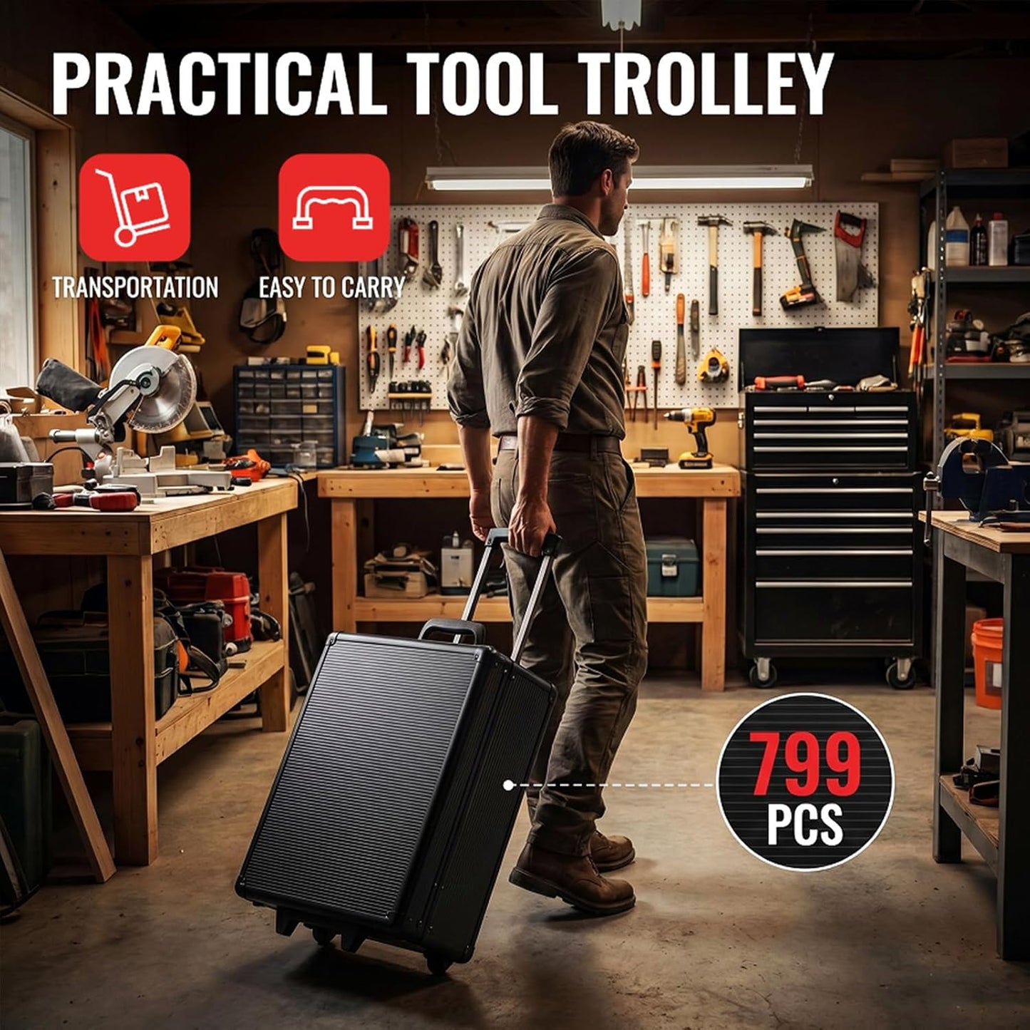 TLGREEN 799pcs Mechanic Tool Set with Aluminum Trolley Case,Home Repair Tool kit,Complete Tool Box Set for Home,Automotive,Dorm,Garage,Black