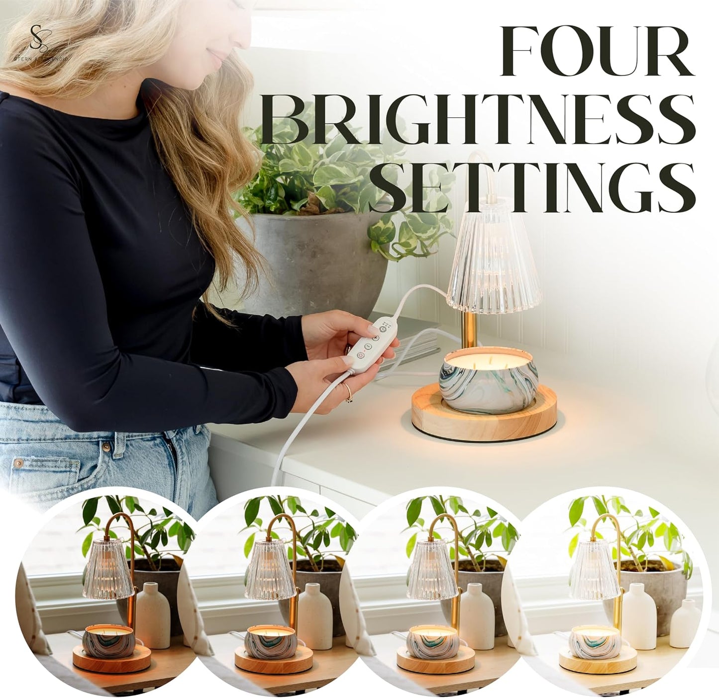 Flameless Candle Warmer Lamp for Jar Candles Large & Small – Dimmable Lamp Candle Warmer Electric with Large Marble Base & Adjustable Height – Candle Melter with Timer and 4 Halogen Light Bulbs