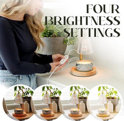Flameless Candle Warmer Lamp for Jar Candles Large & Small – Dimmable Lamp Candle Warmer Electric with Large Marble Base & Adjustable Height – Candle Melter with Timer and 4 Halogen Light Bulbs