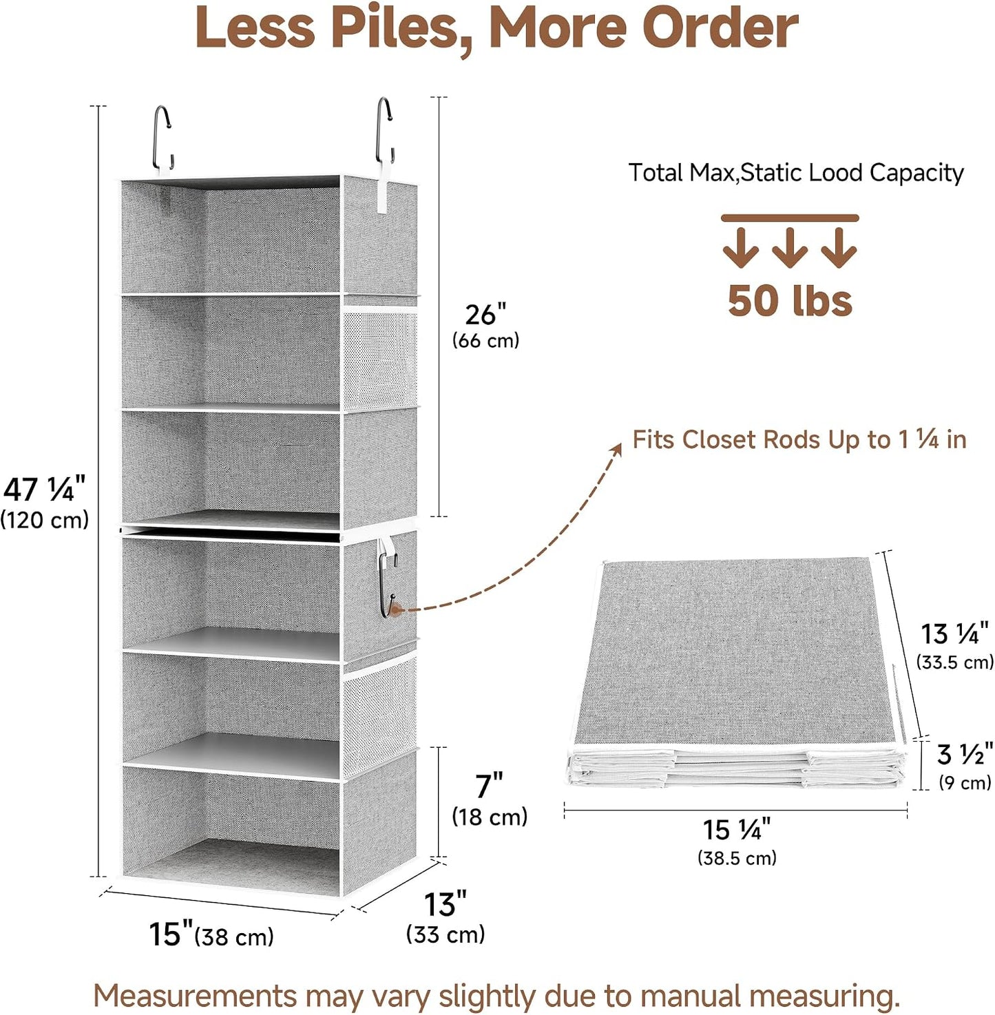 StorageWorks 6-Shelf Closet Organizers, Two 3-Shelf Separable Hanging Shelves for Closet, 12 1⁄2" D x 12 1⁄2" W x 47 ¼" H, Mixing of Beige, White & Ivory