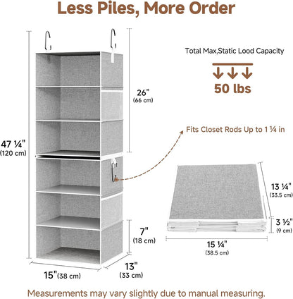 StorageWorks 6-Shelf Closet Organizers, Two 3-Shelf Separable Hanging Shelves for Closet, 12 1⁄2" D x 12 1⁄2" W x 47 ¼" H, Mixing of Beige, White & Ivory