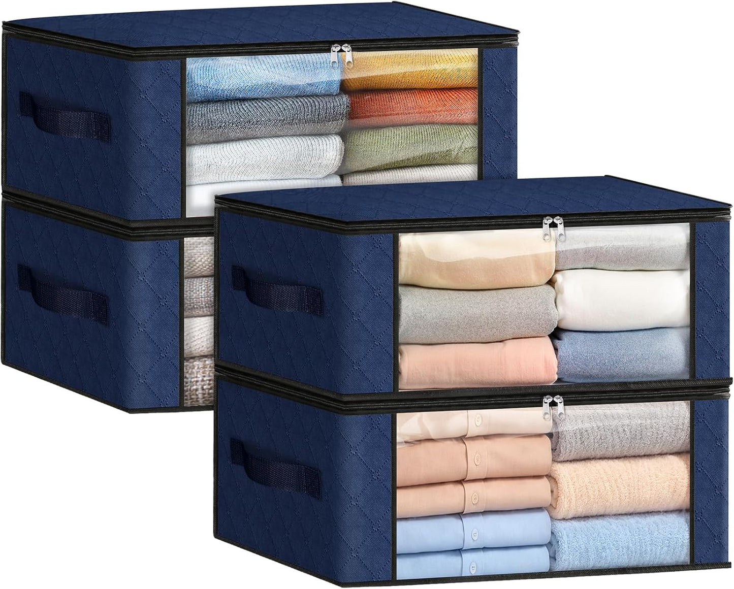 Fab totes 6 Pack Storage Bags for Clothes and Blanket, Foldable Closet Organizers and Storage with Zippers, Clear Window and Handles, Fabric Storage Bins for Sweater, Comforter, Bedding,Linen Sheets