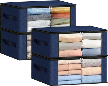 Fab totes 6 Pack Storage Bags for Clothes and Blanket, Foldable Closet Organizers and Storage with Zippers, Clear Window and Handles, Fabric Storage Bins for Sweater, Comforter, Bedding,Linen Sheets