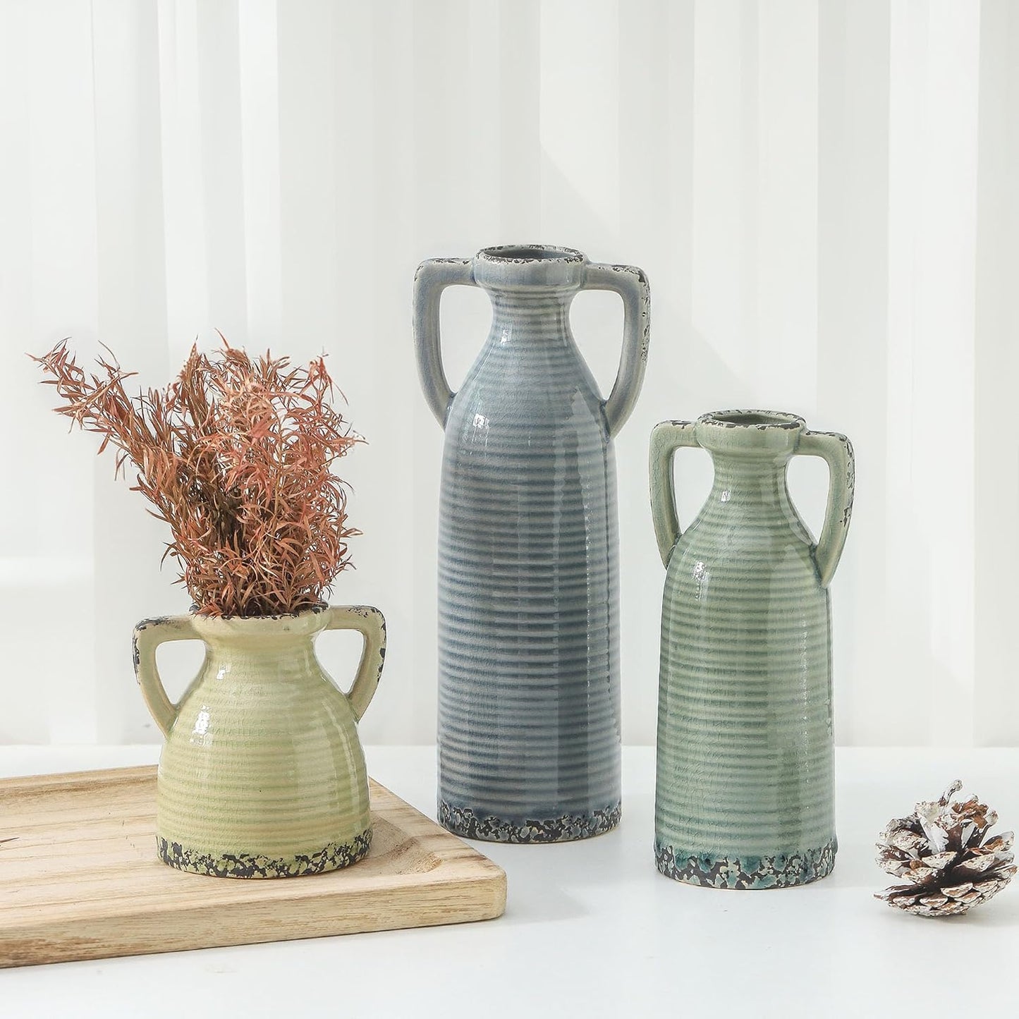 Bud Vase - Flower Vase Set - Decorative Vases - Ceramic Small Vase Set of 3 for Centerpieces - Ice Creak for Decor - Modern Decoration Vases for Home Farmhouse Table Office, Mini Vase by Lyeec