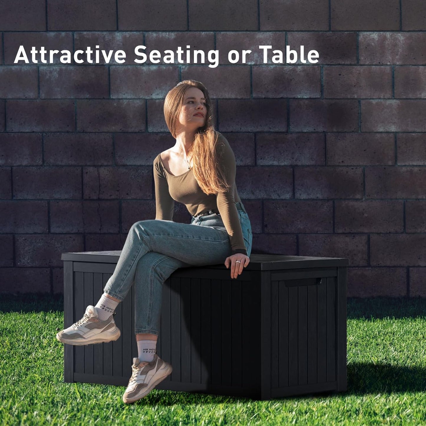 DRATO 180 Gallon Outdoor Storage Box, Large Waterproof Deck Box, Lockable Resin Storage Container with Reinforced Support for Patio Cushions, Garden Tools, UV-Resistant Outdoor Chest（Black，180 Gallon）