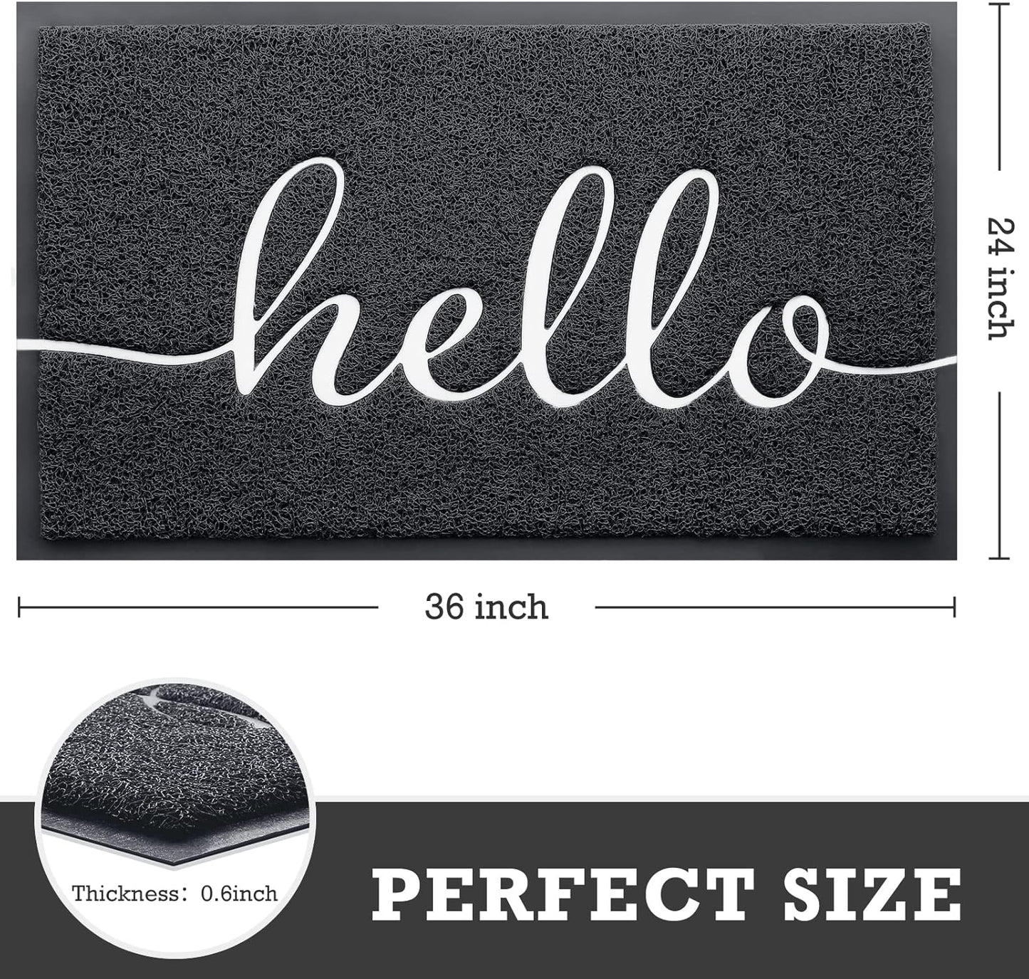 CozyBounty Black Door Mat Welcome Mats Outdoor Indoor Non-Slip Doormat for Entryway Low-Profile Floor Mat for Yard, Garage, High Traffic Areas (30"x17.5", Black)