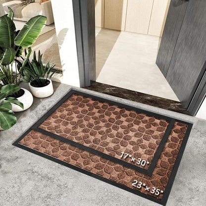 Bulijojo Sturdy Front Entrance Doormats,Durable Heavy Duty Welcome Mat,Thick Absorbent Natural Rubber Non Slip Mat,Easy Clean Entryway Mat 17x30 Inch Leaves Green