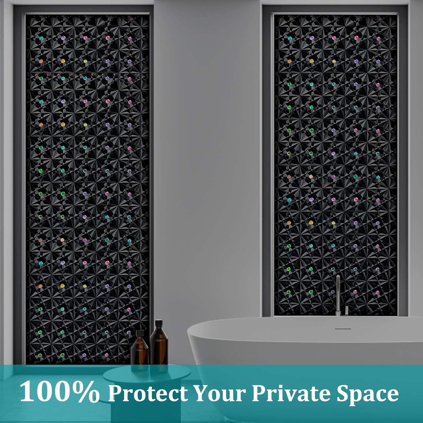Windimiley 3D Diamond Frosted Window Privacy Film, Static Cling No-Glue Removable Vinyl, UV Blocking Heat Control for Bathroom Bedroom Door, 17.5 x 78.7 inch