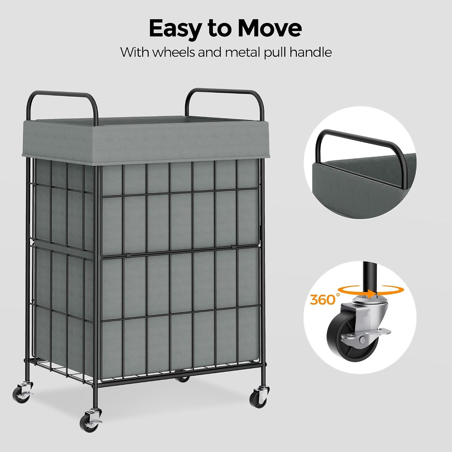 2 Section Laundry Hamper with Wheels and Brake, 100L Laundry Sorter Cart with 2 Removable Liner Bags, Metal Handle, Rolling Laundry Basket for Bedroom Laundry Room