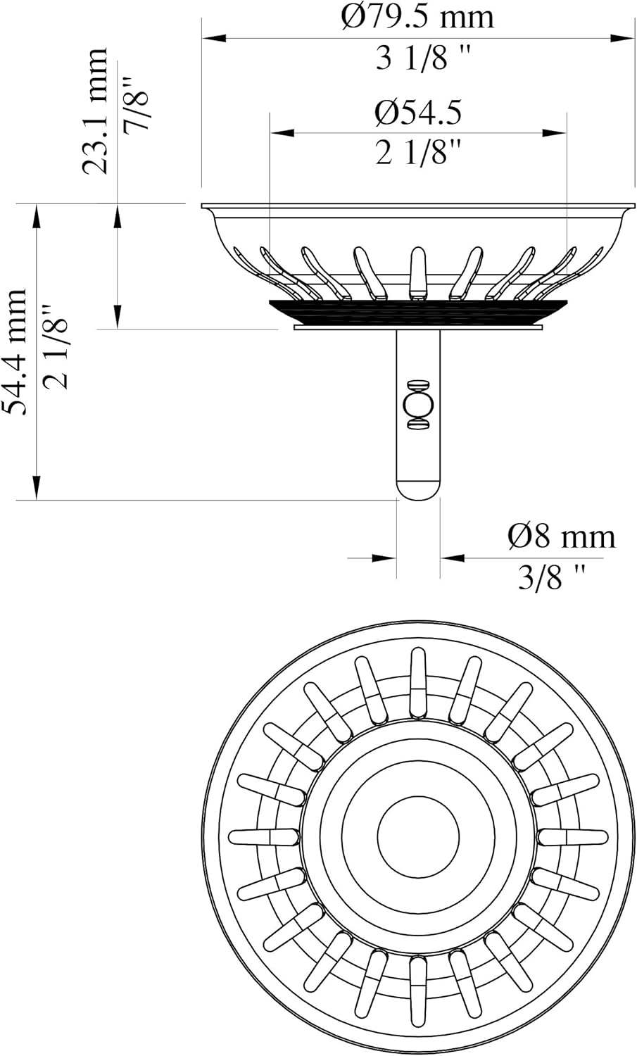 KANARY Kitchen Sink Basket Strainer Replacement for Standard Drains (3-1/2 Inch) Stainless Steel Body with Rubber Stopper (Pack of 2, Stianless Steel)