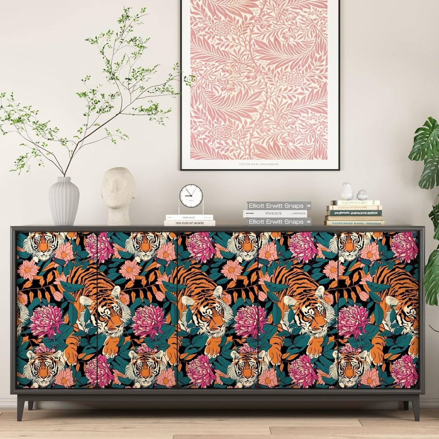 BOKEBEVE Watercolour Floral Peel and Stick Wallpaper Boho Vibrant Contact Paper Renter Friendly Wall Paper for Countertop Cabinet Wall Shelf Liner Removable Blue Colorful 17.5 x 118In