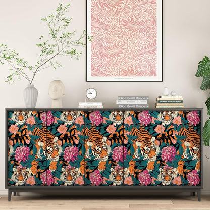 BOKEBEVE Watercolour Floral Peel and Stick Wallpaper Boho Vibrant Contact Paper Renter Friendly Wall Paper for Countertop Cabinet Wall Shelf Liner Removable Blue Colorful 17.5 x 118In