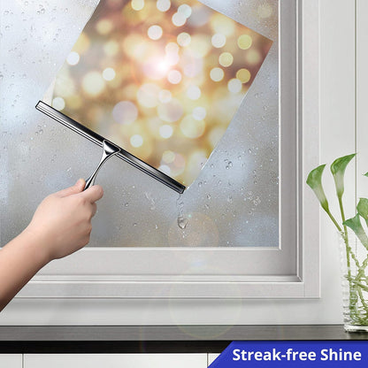 HOME SO Shower Squeegee for Glass Doors – Stainless Steel Squeegee with Adhesive Hooks - Window, Floor & Car Squeegee, Multi-Purpose Bathroom, Mirror & Tile Cleaner - Bathroom Essentials - Black 12"