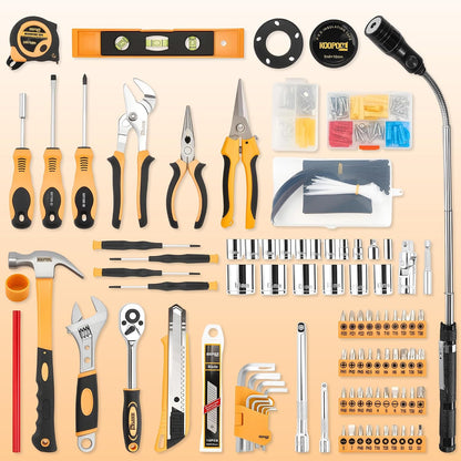 KOOPOOL Tool Set, Tool Box Kit for Mechanic and Car, General Household Home Tool Kit, Basic Tool Kit for Home Auto Repair, with Storage Case