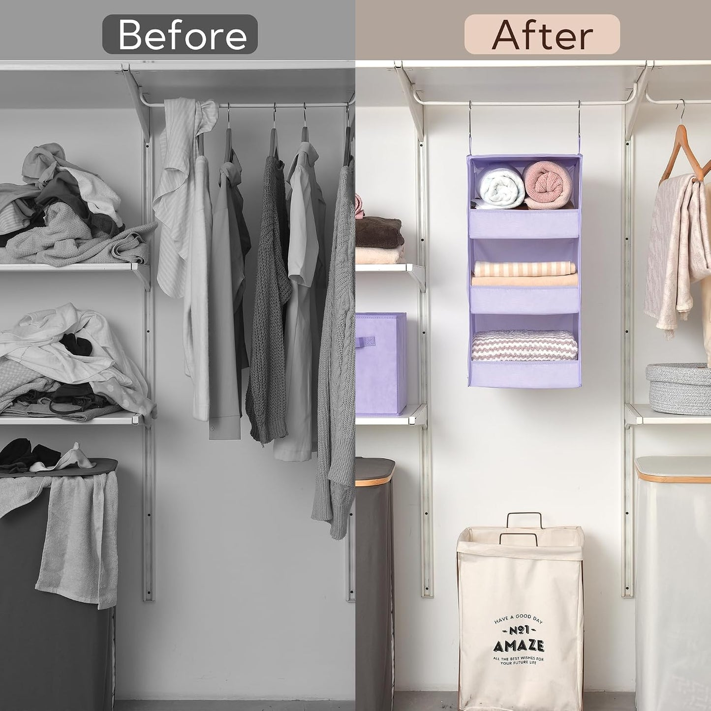 GRANNY SAYS 3-Shelf Hanging Closet Organizer and Storage, Collapsible Hanging Closet Shelves, Hanging Organizer for Closet & RV, Gray, 29 ½" H X 12" W X 12" D, 1-Pack