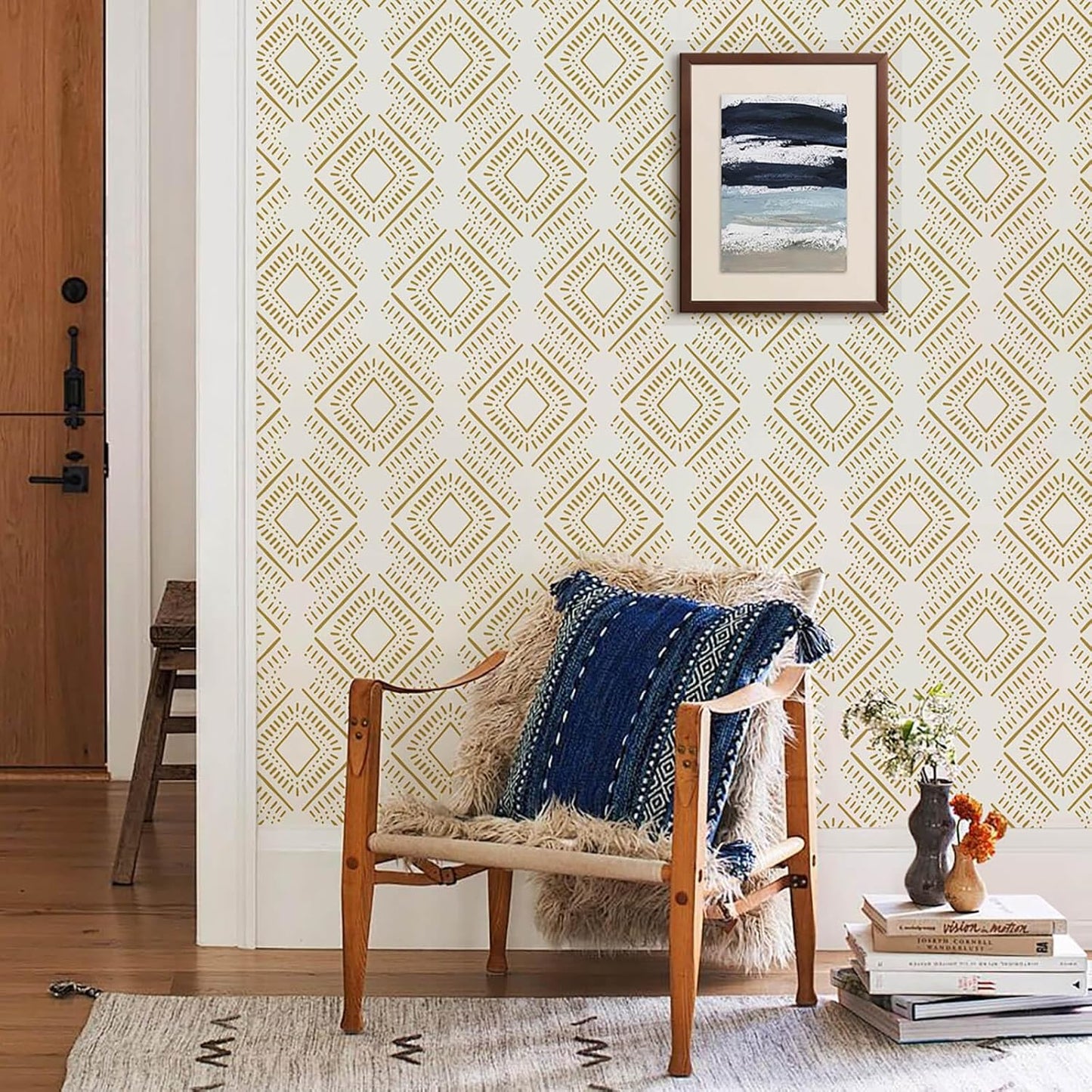 Heroad Boho Peel and Stick Wallpaper Beige Renter Friendly Wall Paper Peel and Stick Modern Contact Paper Neutral Geometric Wallpaper for Bedroom Bathroom Cabinets Decor Vinyl Waterproof 17.3"x78.7"
