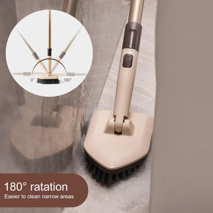 Eyliden Shower Scrubber with Long Handle, 2 Type Head, Tile Tub Scrub Brush | 49" Handle, 2 Different Function Cleaning - 1 Stiff Bristle + 2 Non-Scratch Pads, for Bathroom Grout Sink Glass Kitchen Floor
