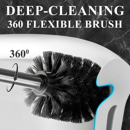 Black Toilet Brush and Holder Set - Slim Matte Design that Fits Anywhere - Stainless Steel Toilet Bowl Brush and Holder with 2 Rounded Corners, Replaceable Head, Removable Inner Bowl & Splash Guard