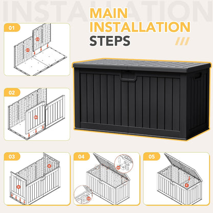 32 Gallon Deck Box Outdoor Indoor Waterproof Storage Box for Patio Furniture, Pool Accessories, Garden Tools, and Cushion Storage, Black