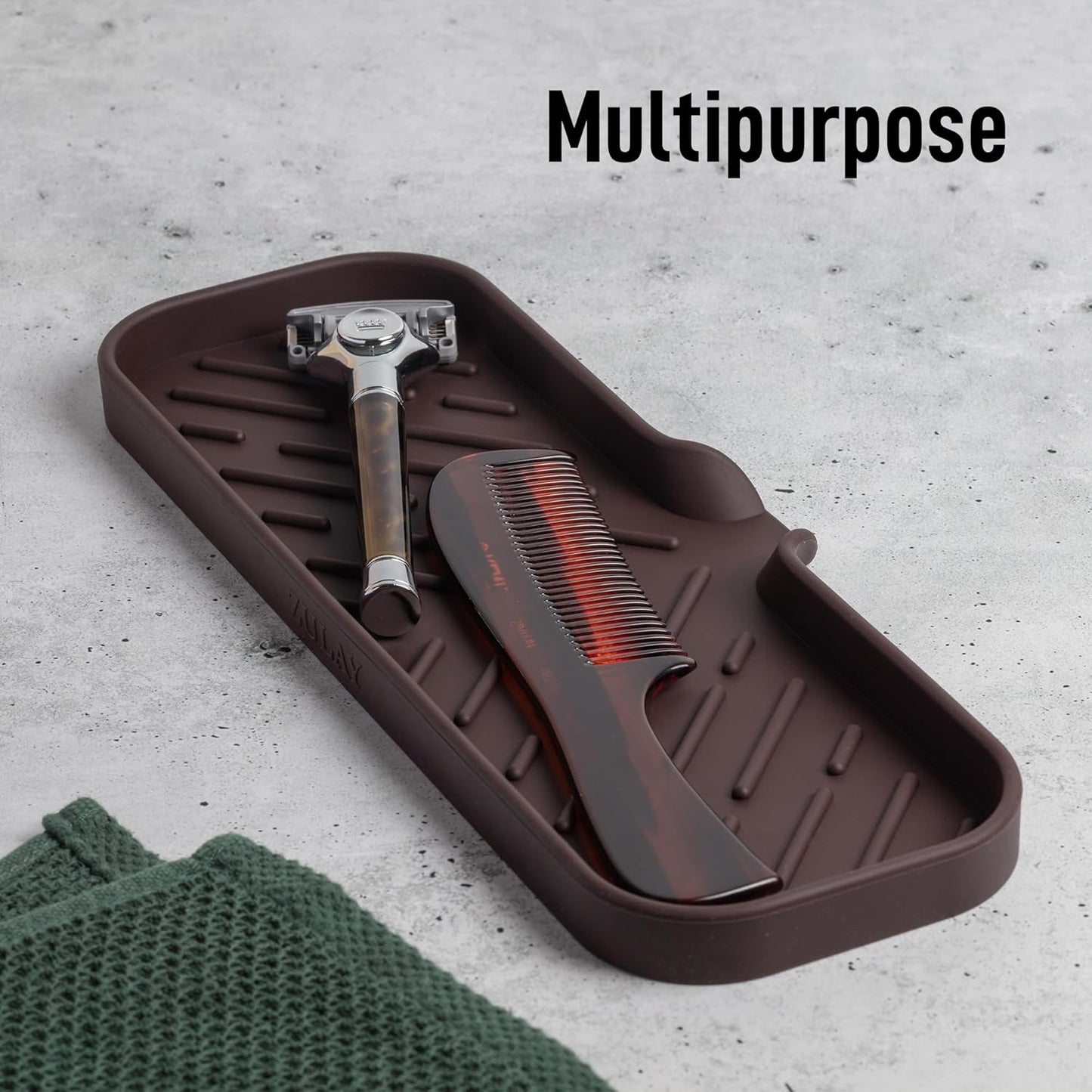 Zulay Kitchen (9x3.5in) Sponge Holder for Kitchen Sink - Flexible Heavy-Duty Multipurpose Sink Caddy - Counter Organizer for Kitchen, Bathroom, Makeup, Trinkets & More! (Grey)