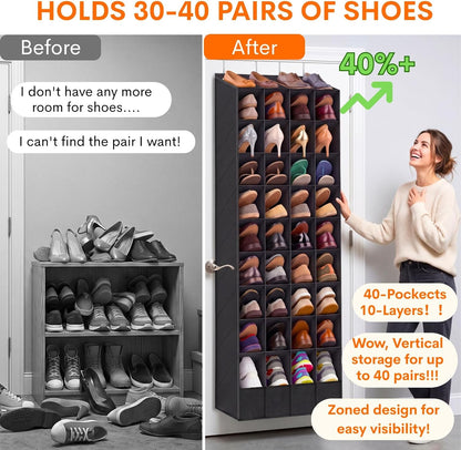 Ofiray-home 30-40 Pairs Over the Door Shoe Organizer | Large & Deep Pockets, Fits Boots, Sneakers or Larger Shoes, Space-Saving Hanging Shoe Rack