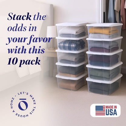 HOMZ 2-Pack Snaplock, Small Clear Plastic Storage Organizer Bins w/ Lids, 28 Quart, Gray - Stackable Container Boxes for Bedroom, Bathroom, Garage, and Office Organization