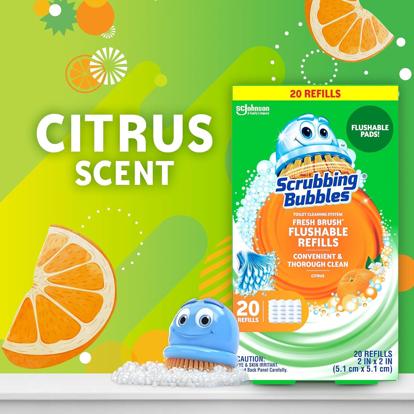 Scrubbing Bubbles Toilet Bowl Cleaning System with Flushable & Disposable Cleaner Refill Pads, Fights Odors and Helps Remove Limescale & Hard Water Stains, Citrus Scent, 1 Wand + 4 Refills + 1 Stand