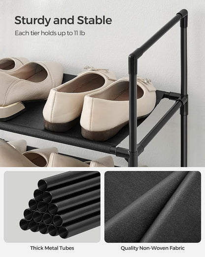 SONGMICS Shoe Rack, 10-Tier Shoe Shelf, Shoe Storage Organizer, 11 x 17.7 x 68 Inches, Metal Frame, Non-Woven Fabric Shelves, for Entryway, Bedroom, Black ULSH010B02