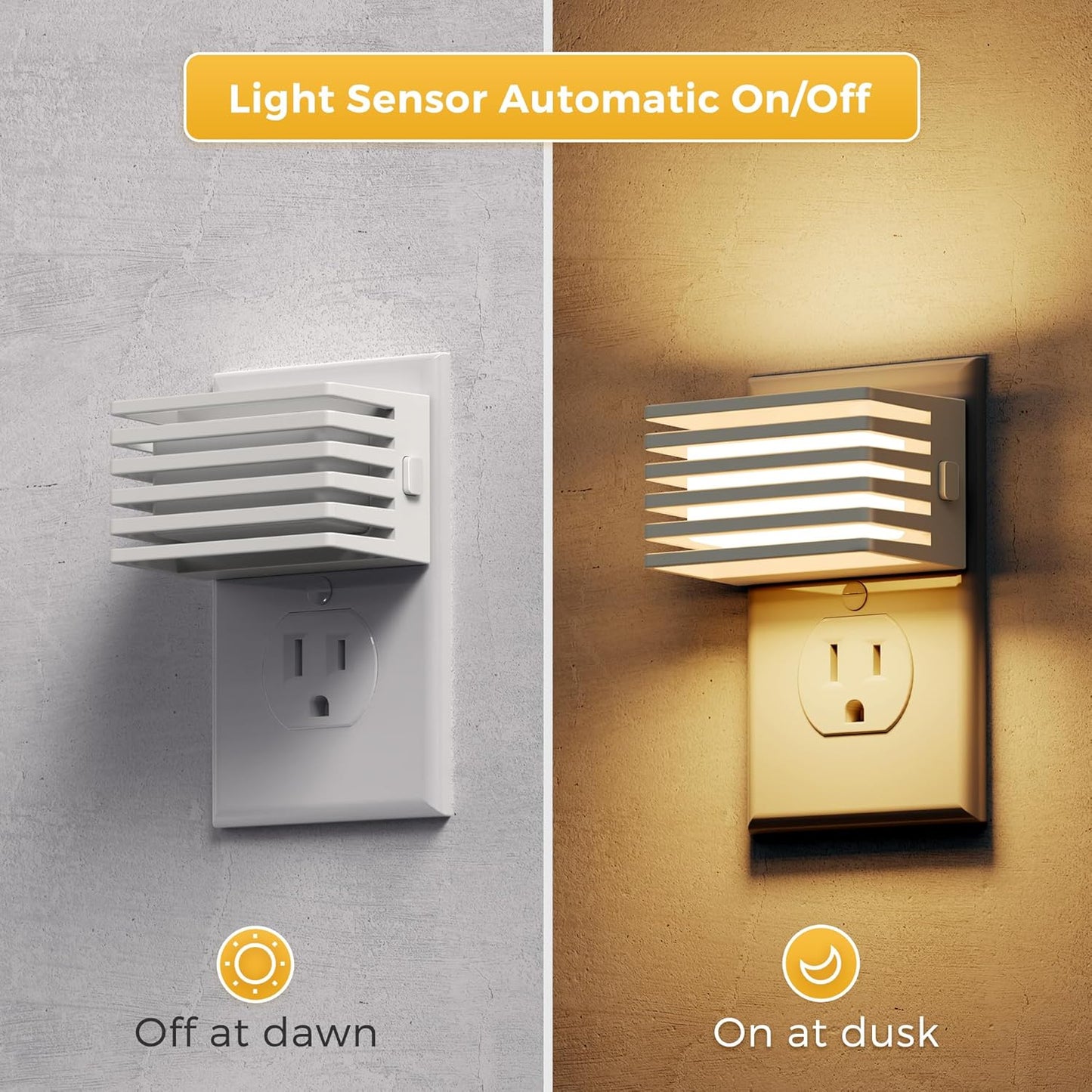 L LOHAS LED Motion Sensor Night Lights, [2 Pack] Dimmable Night Light Plug into Wall with Dusk-to-Dawn Sensor, Adjustable Brightness, 3000K Plug in Nightlight for Bedroom Bathroom Hallway (Black)